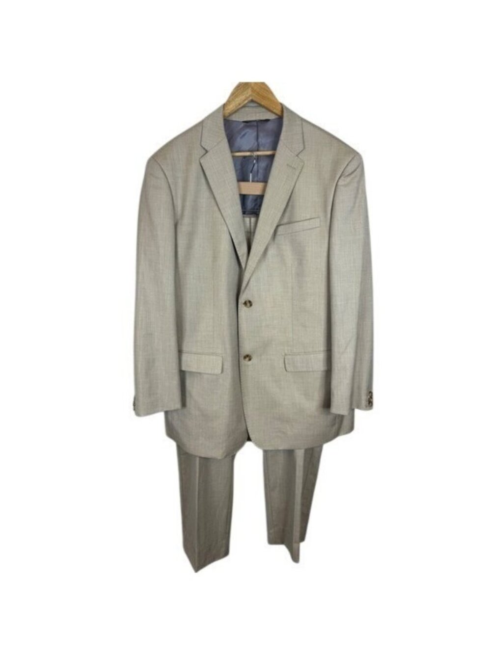 Perry Ellis Mens Tan Herringbone 2 Button Suit 48R Jacket 40x32 Pants Beige
